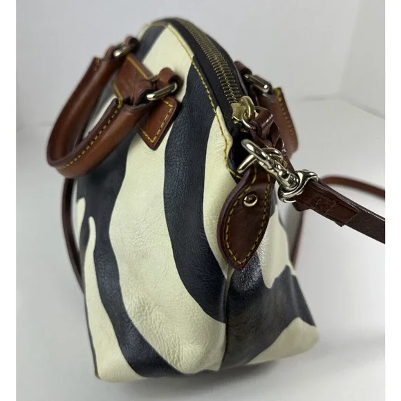 Dooney & Bourke Genuine Florentine Vacchetta Leather Satchel Zebra Print Bag - Picture 5 of 14